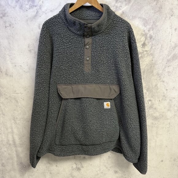 Carhartt Sherpa Deep Pile Mens 2XL T-Snap Fleece 0J4991-M Relaxed Fit Gray - Picture 1 of 10